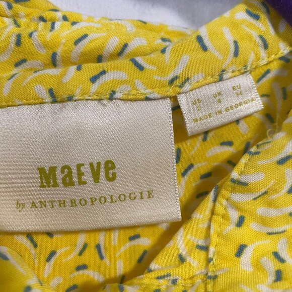 Anthropologie Maeve Blithe Button Down Yellow Motif Blouse Size 2 - Picture 5 of 8